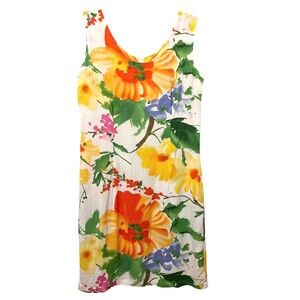 VTG JAMS WORLD "Flora Grande" Floral Sleeveless Sheath Dress Hawaiian Colorful M